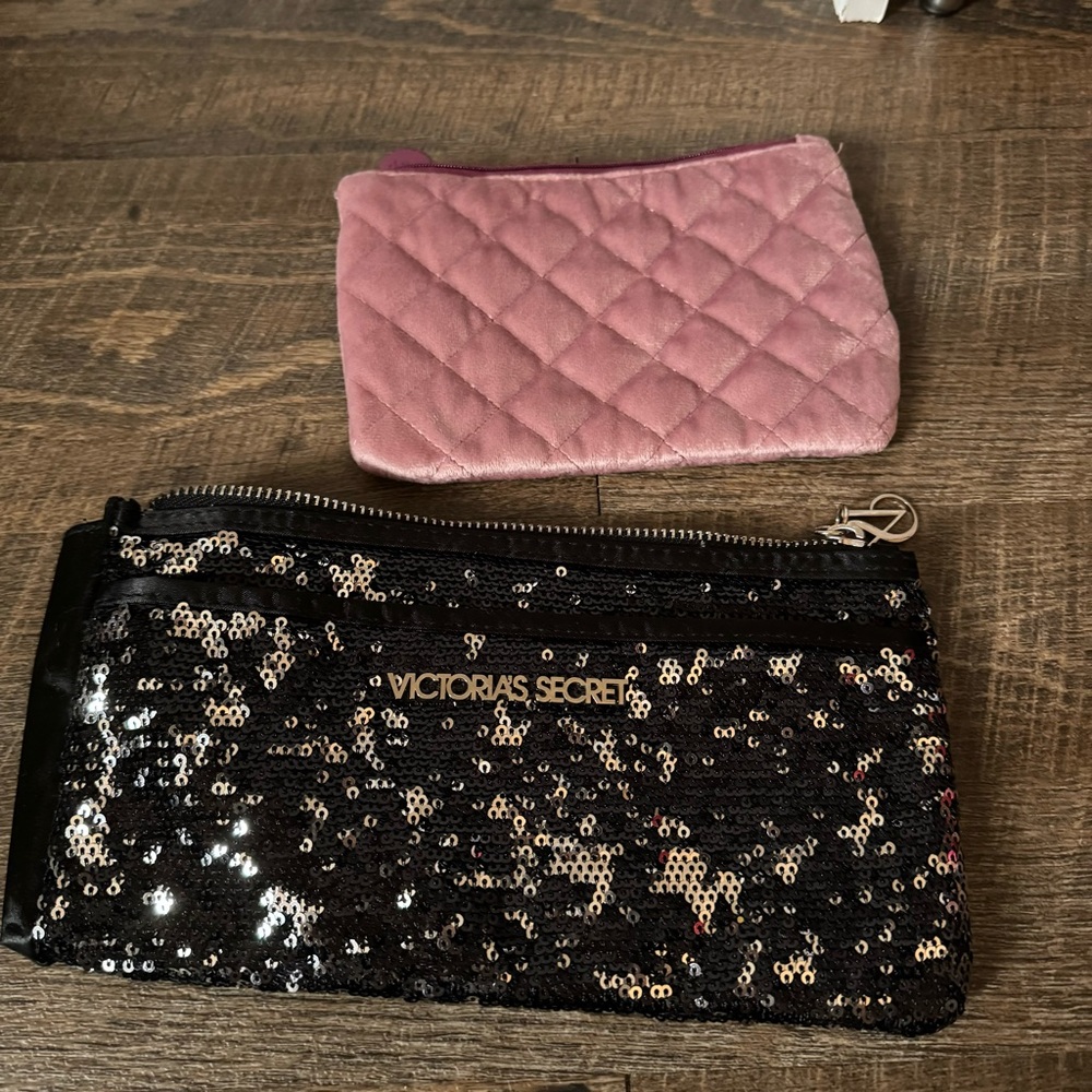Victoria Secret sparkle cosmetics bag with pink Ipsy pouch